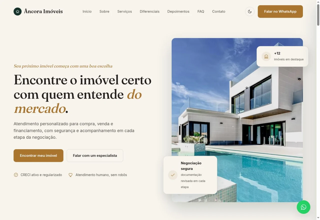 Captura do site Âncora Imóveis no computador