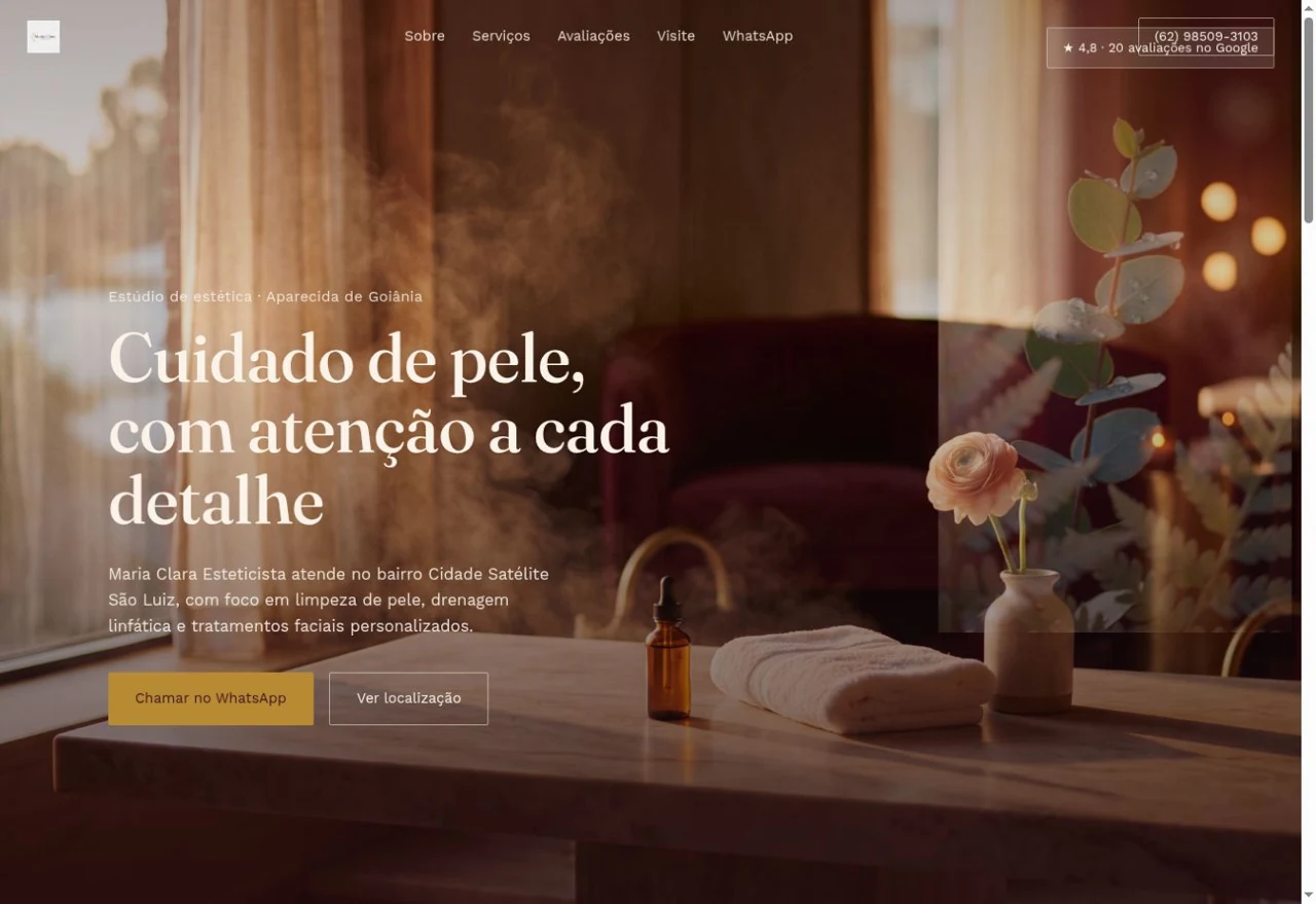Captura do site Maria Clara Esteticista no computador