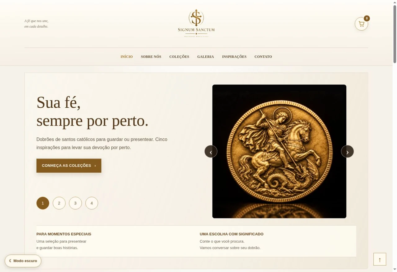 Captura do site Sanctum Medalhas Religiosas no computador