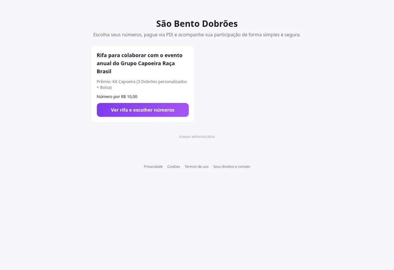 Captura do site São Bento Dobrões — Sorteios no computador